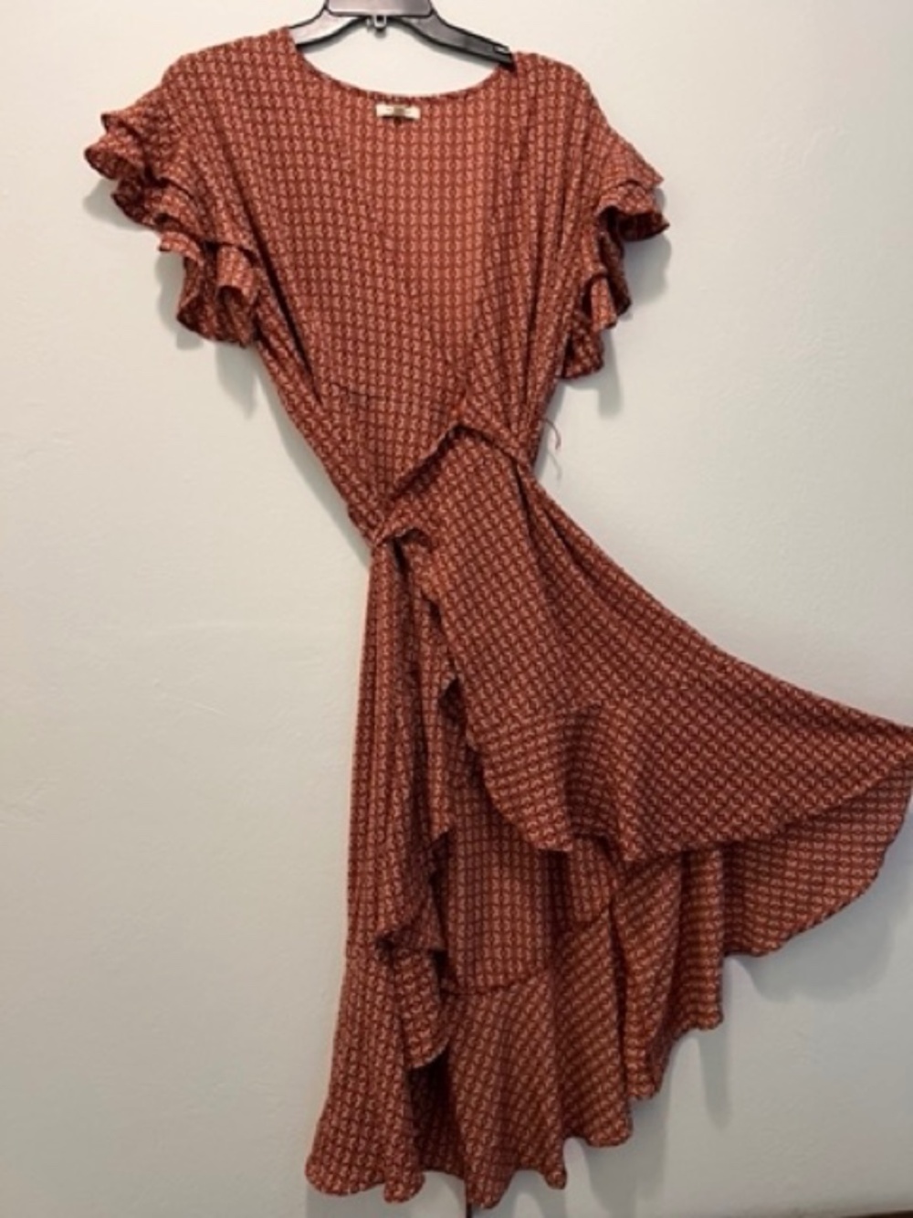 Max Studio Orange Ruffled Belted Flutter Sleeve Wrap Dress **Pretty On*** size L